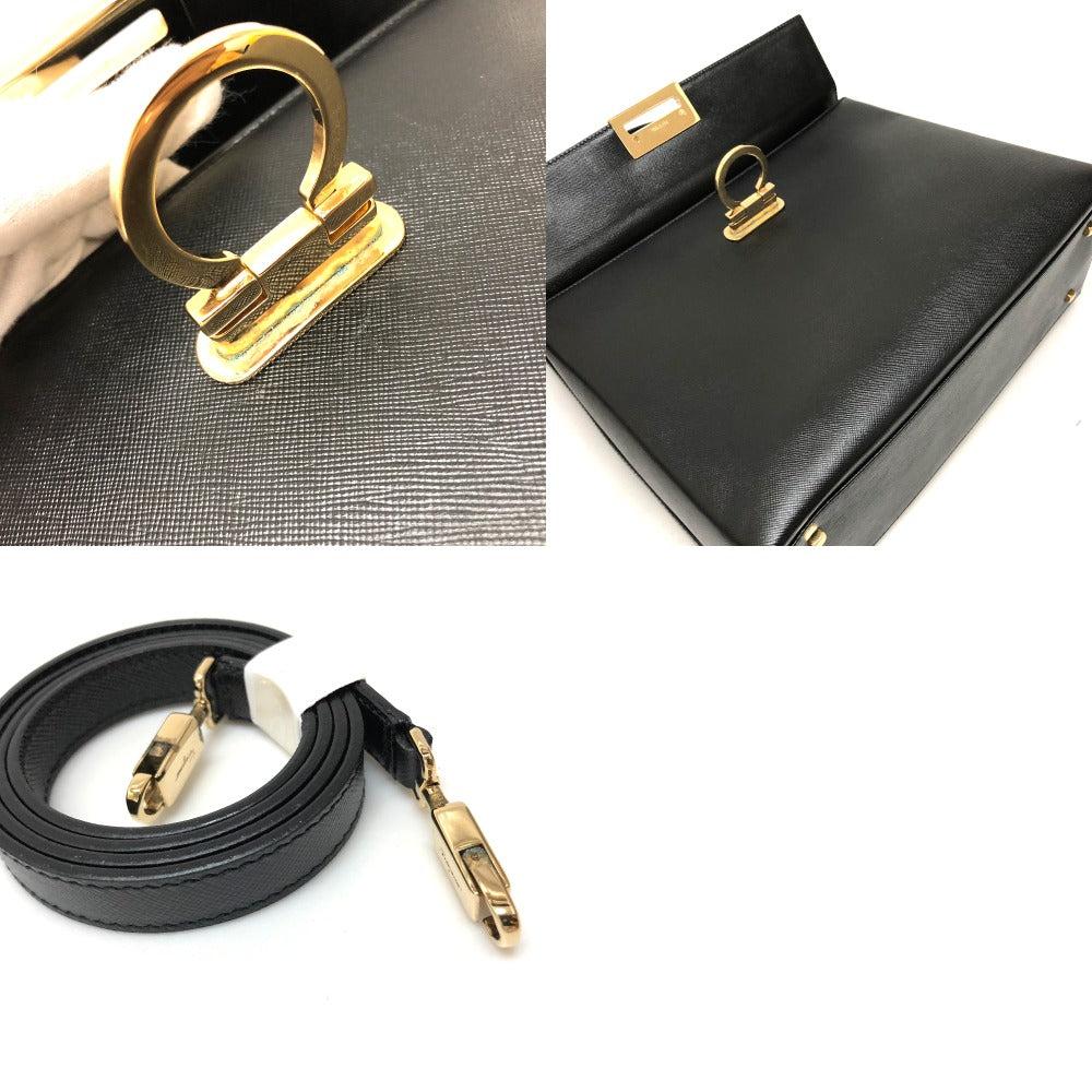Salvatore Ferragamo Gancini 2-Way Leather Handbag, Black, Women's
