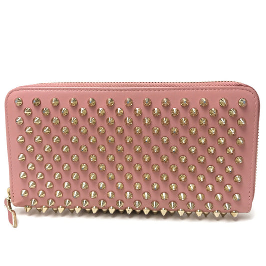 Christian Louboutin 1165065 Panettone Spike Stud Round Zip Long Wallet in Pink Leather
