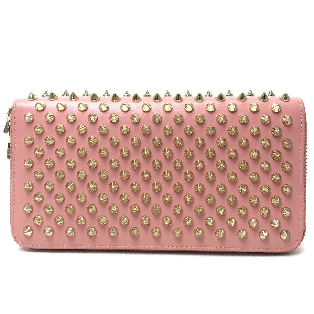Christian Louboutin 1165065 Panettone Spike Stud Round Zip Long Wallet in Pink Leather