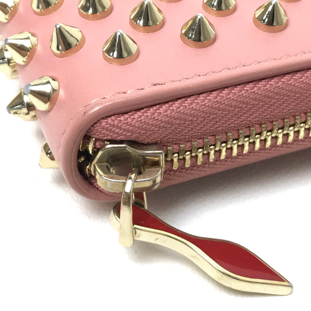 Christian Louboutin 1165065 Panettone Spike Stud Round Zip Long Wallet in Pink Leather