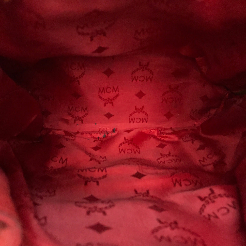 MCM Town Backpack with Logo Plate, Perfect for Town Use, Leather Backpack, Women's, Red