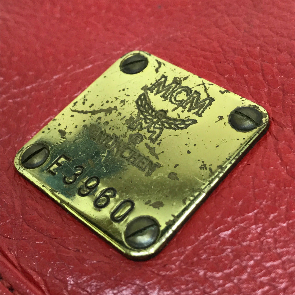 MCM Town Backpack with Logo Plate, Perfect for Town Use, Leather Backpack, Women's, Red