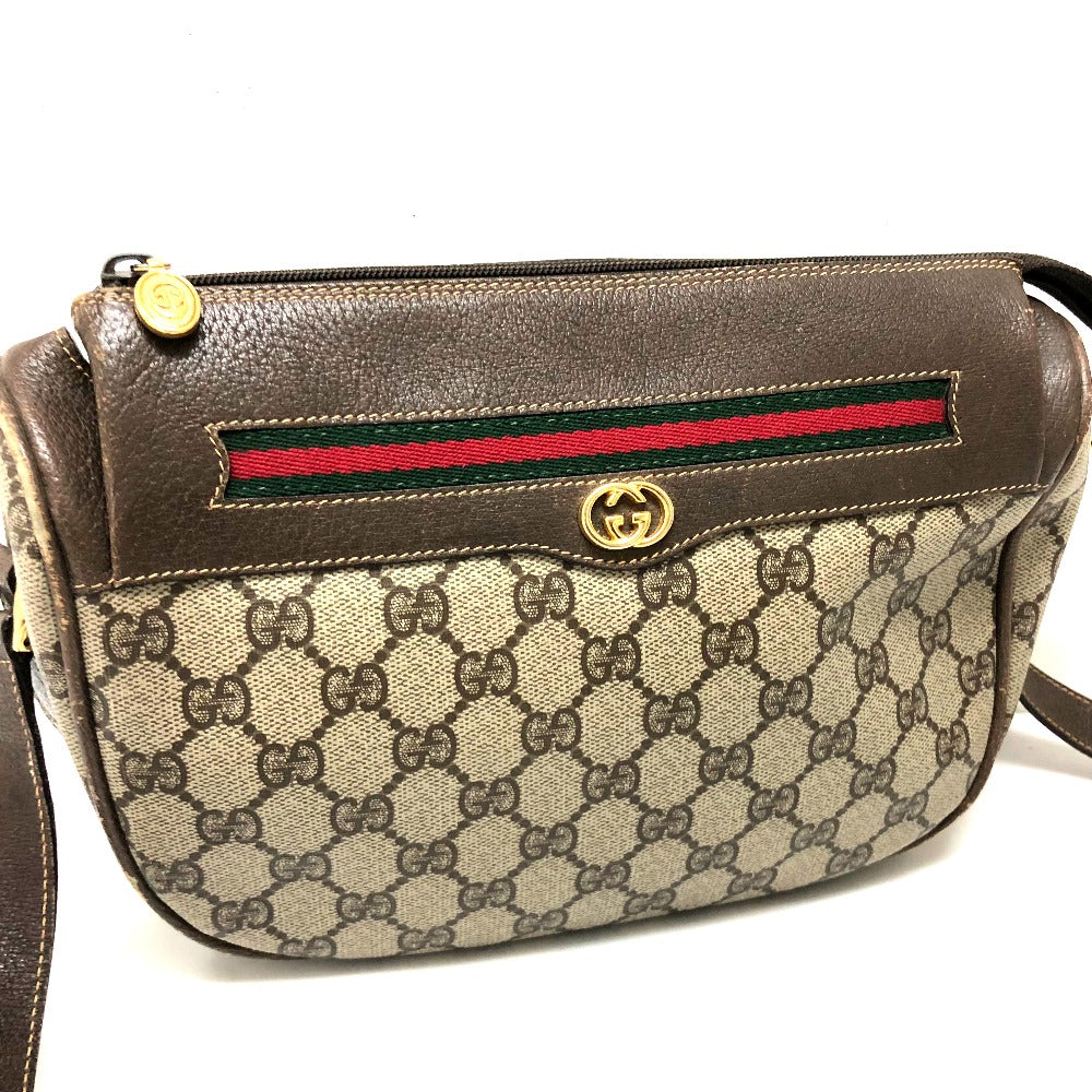 GUCCI 001115 0918 GG Plus Webbing Line Pouch Shoulder Bag PVC/Leather Women's Vintage Gucci
