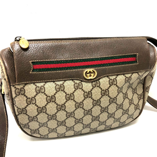 GUCCI 001115 0918 GG Plus Webbing Line Pouch Shoulder Bag PVC/Leather Women's Vintage Gucci