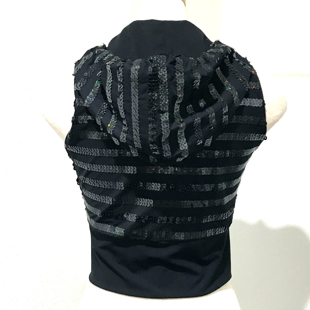 CHANEL 19C Zip-Up Hooded Vest with Sequins, Women's, Black
