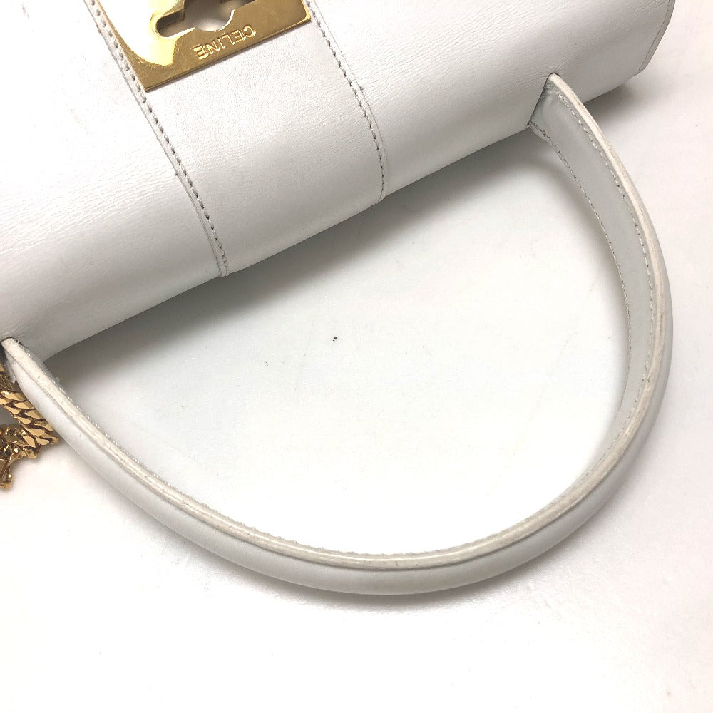 CELINE ヴィンテージ チェーンロック カバン トートバッグ ハンドバッグ レザー レディース ホワイト