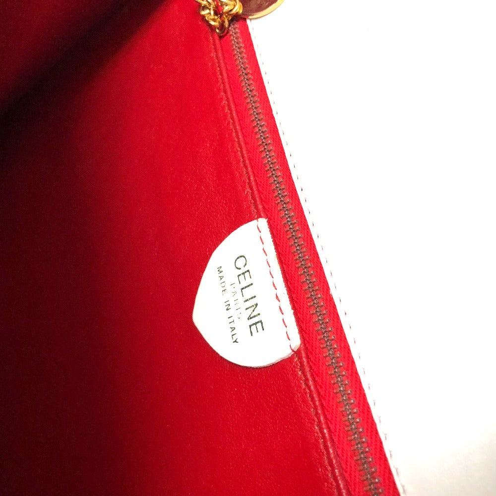 CELINE ヴィンテージ チェーンロック カバン トートバッグ ハンドバッグ レザー レディース ホワイト