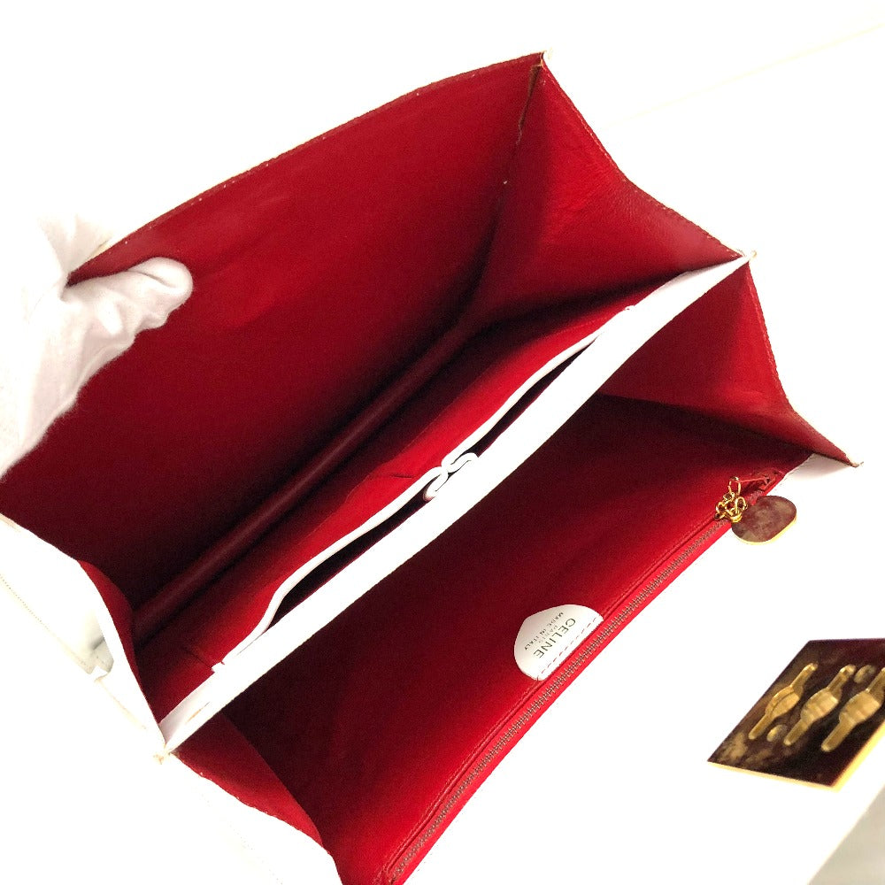 CELINE ヴィンテージ チェーンロック カバン トートバッグ ハンドバッグ レザー レディース ホワイト