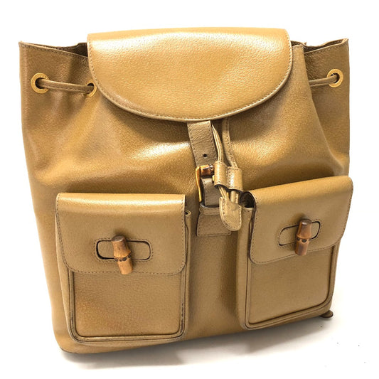 GUCCI Bamboo Backpack, Leather, Women's, Beige