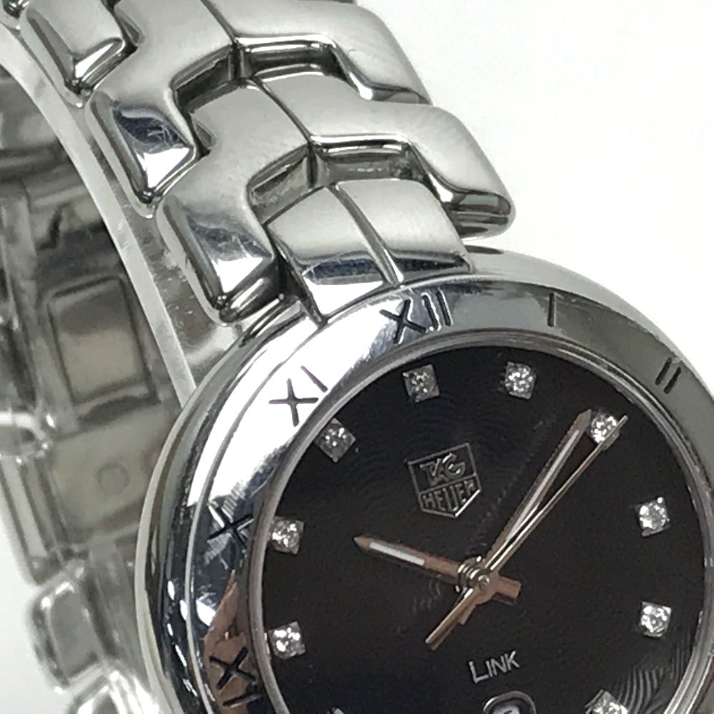 TAG HEUER WAT1410.BA0954 Link 11P Diamond Quartz Date Watch, Stainless Steel, Women's, Silver/Black