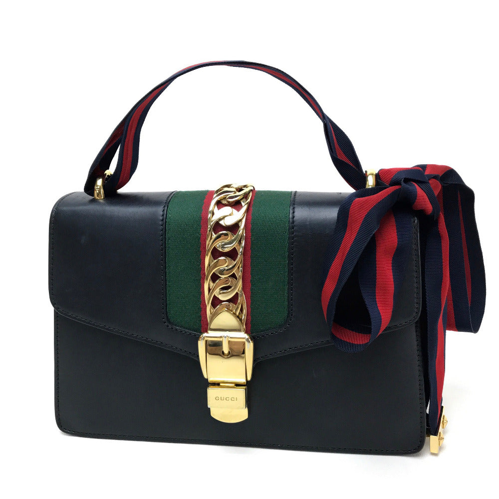 GUCCI 421882 Sherry Line Sylvie Small Ribbon Shoulder Bag Leather Women's Black