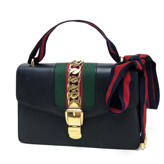 GUCCI 421882 Sherry Line Sylvie Small Ribbon Shoulder Bag Leather Women's Black