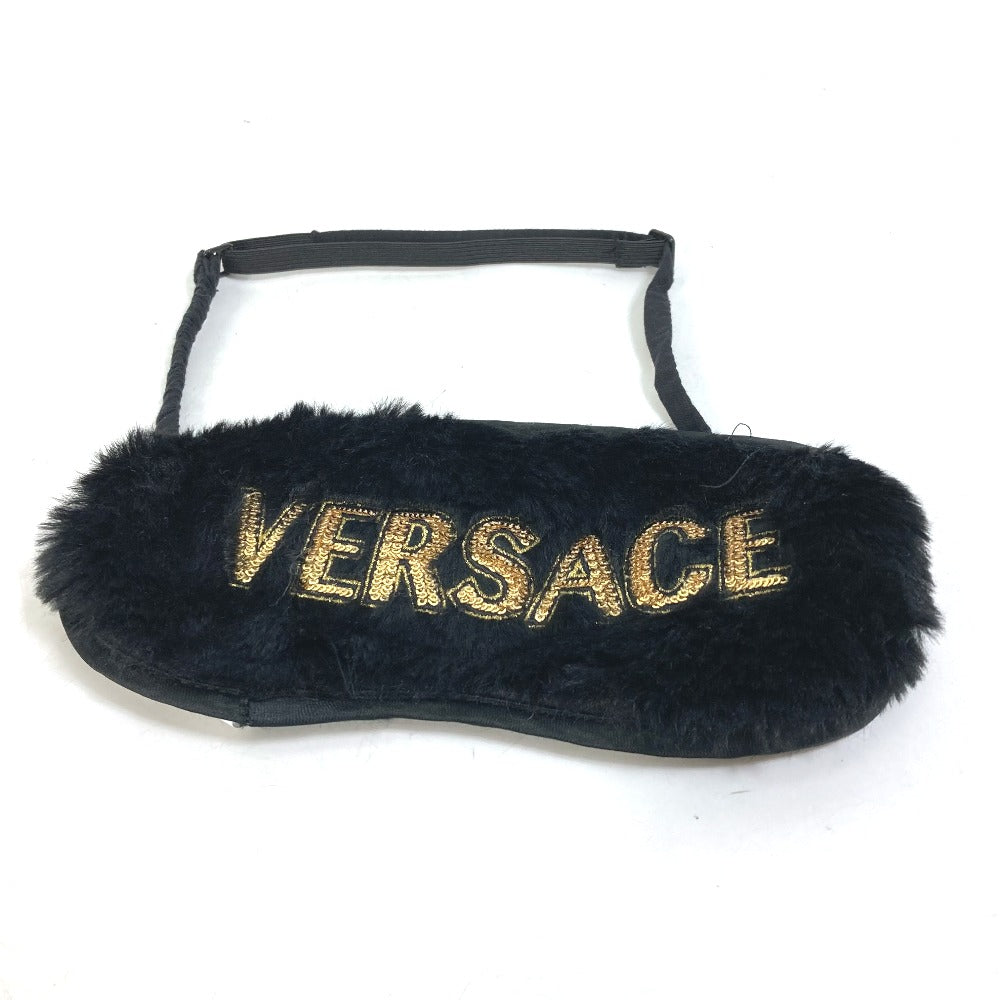 VERSACE 睡眠グッズ ロゴ スパンコール ファー アイマスク