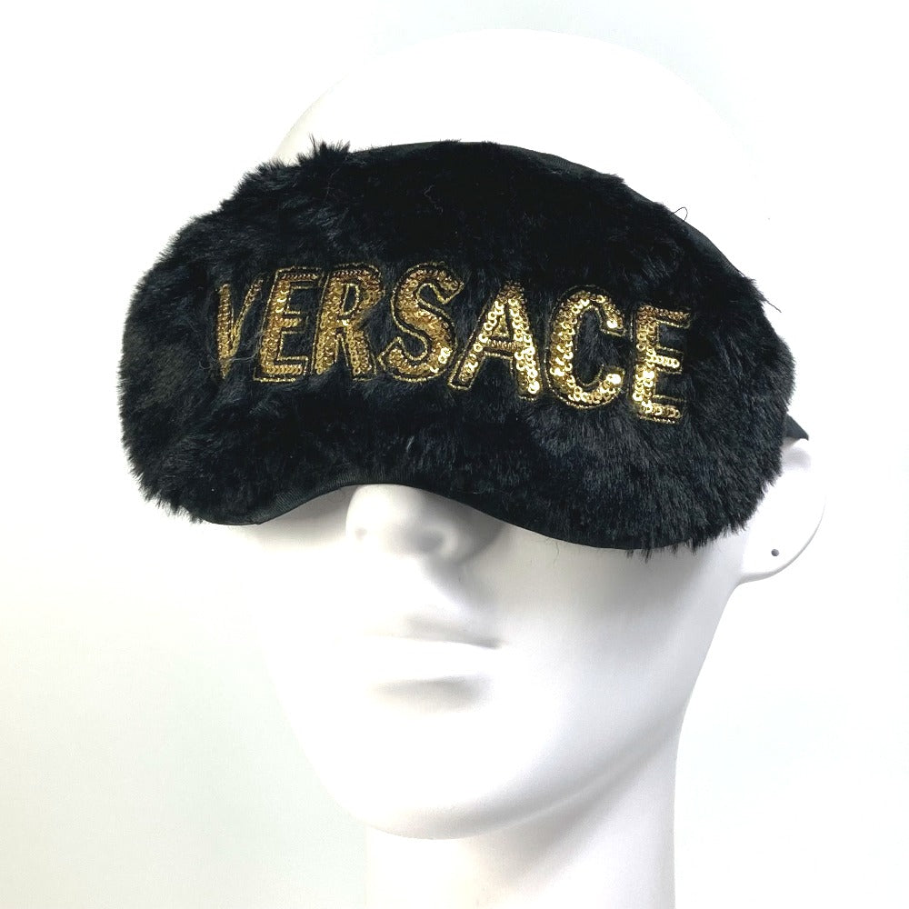 VERSACE 睡眠グッズ ロゴ スパンコール ファー アイマスク