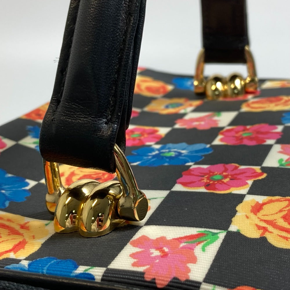 Versace Floral Pattern Total Beg Handbag Vanity Bag Nylon/Leather Ladies