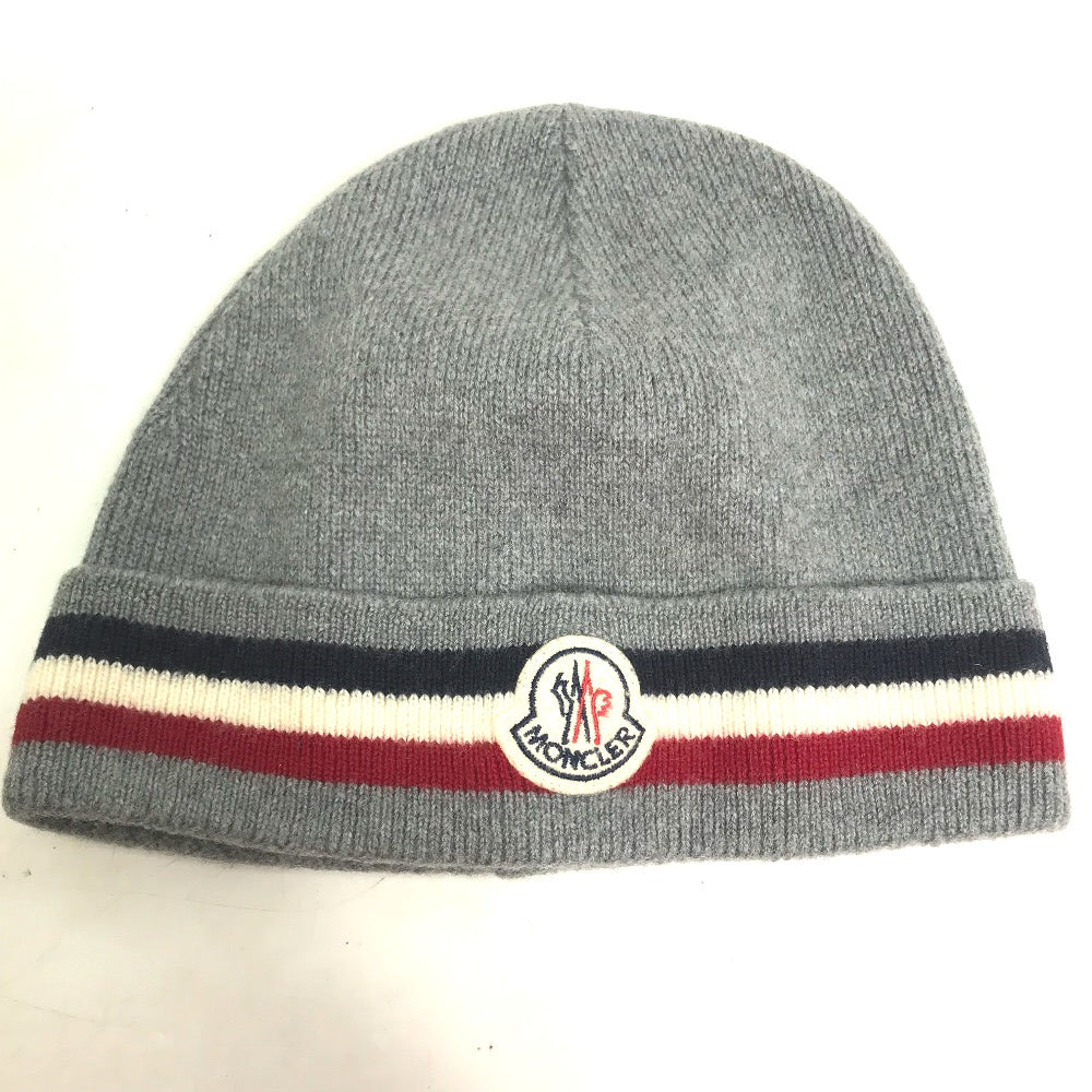 MONCLER ロゴ ワッペン ライン ビーニー 帽子 ニット帽 ニットキャップ ニット帽 ウール レディース - brandshop-reference