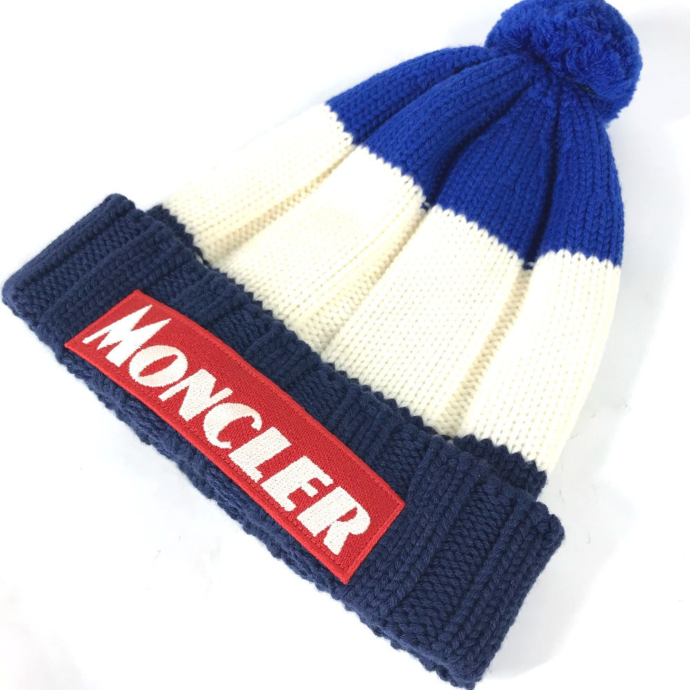 MONCLER ポンポン付き ロゴ ボーダー ビーニー 帽子 ニット帽 ニットキャップ ニット帽 ウール レディース - brandshop-reference