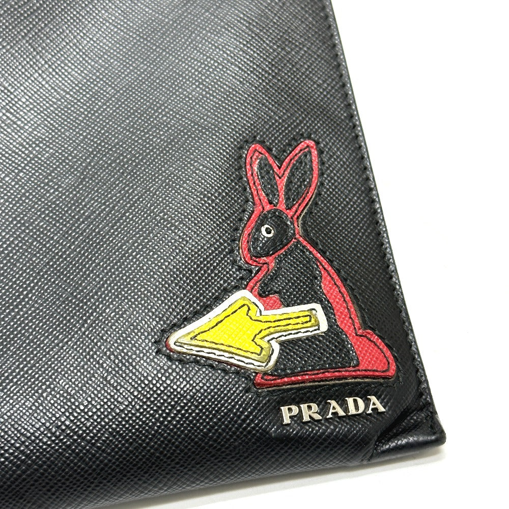 プラダ PRADA ロゴ ラビット 2NG001 カバン クラッチバッグ サフィアーノレザー ブラック