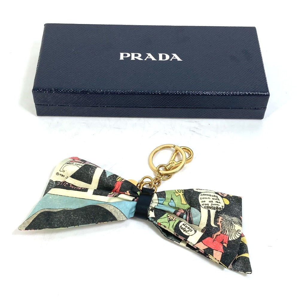 PRADA アメコミ柄 リボン バッグチャーム キーホルダー キャンバス