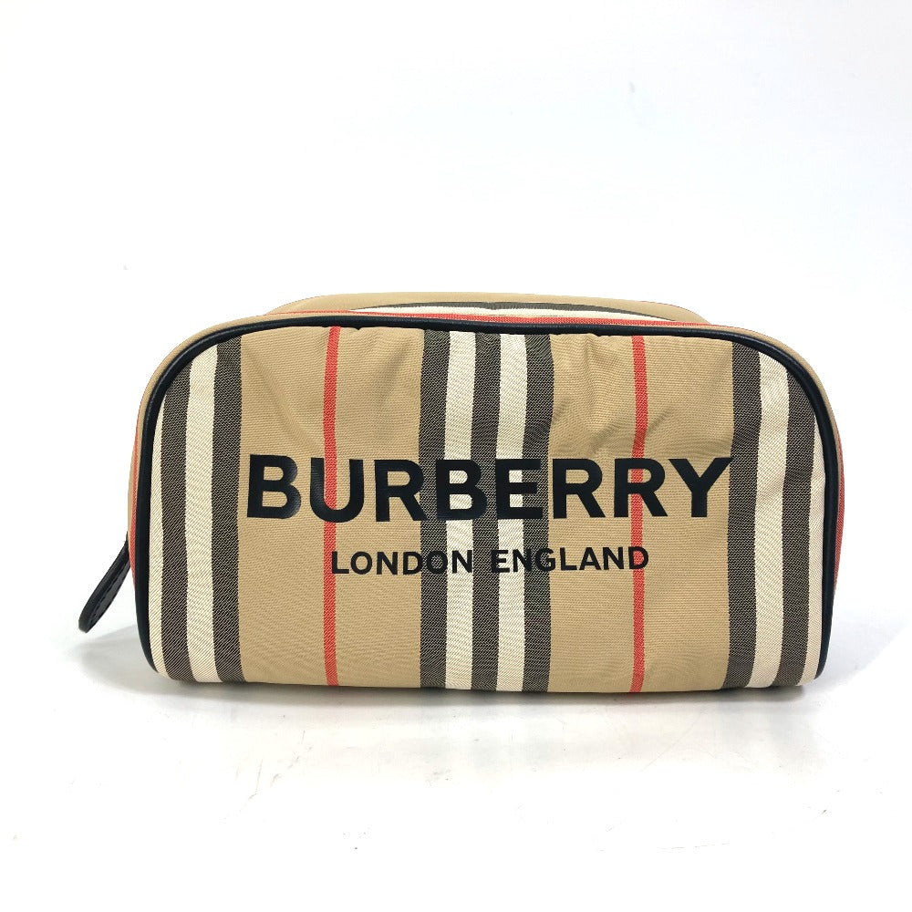 BURBERRY 持ち手つき チェック ロゴ ポーチ クラッチバッグ カバン セカンドバッグ ナイロン メンズ - brandshop-reference