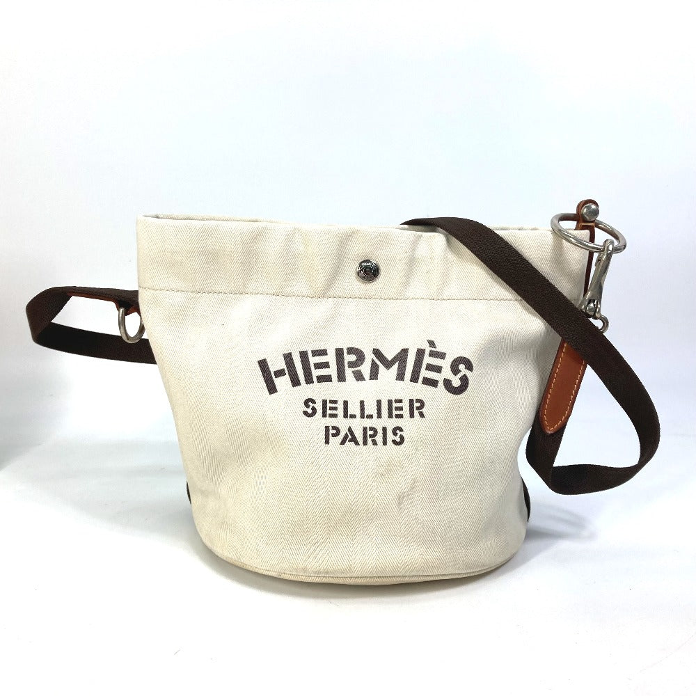 HERMES 斜め掛け サックドパンサージュ バケツ型 ポーチ付き カバン ショルダーバッグ レザー/キャンバス レディース - brandshop-reference