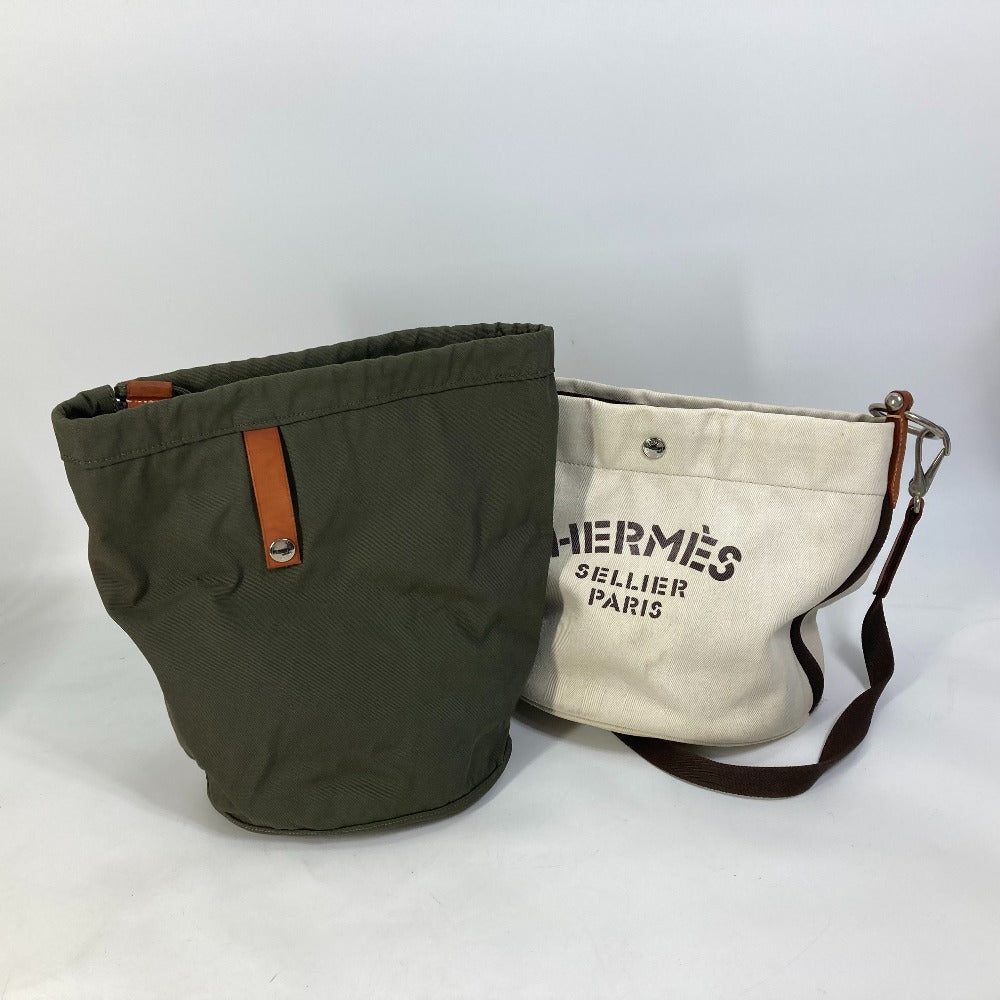 HERMES 斜め掛け サックドパンサージュ バケツ型 ポーチ付き カバン ショルダーバッグ レザー/キャンバス レディース - brandshop-reference