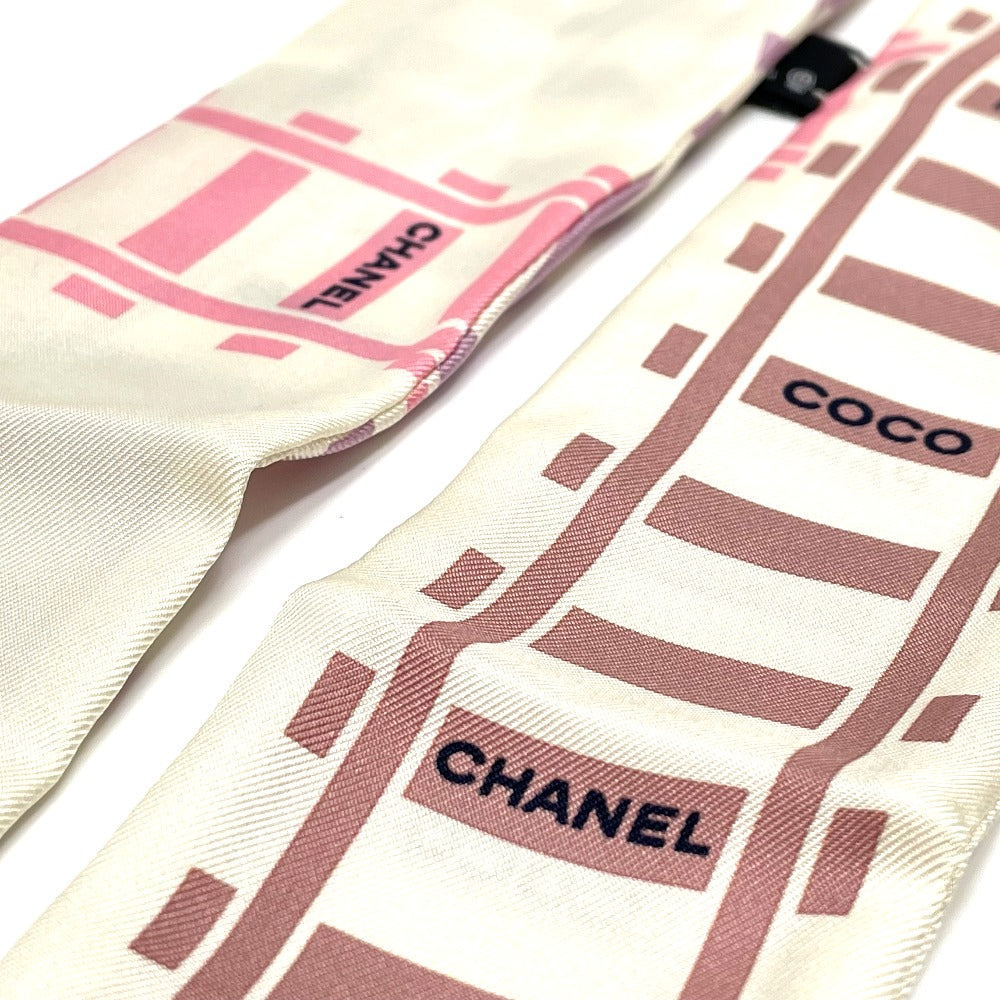 シャネル CHANEL 線路モチーフ CCココマーク バンドー ツイリー バッグアクセサリー スカーフ シルク ホワイト 未使用