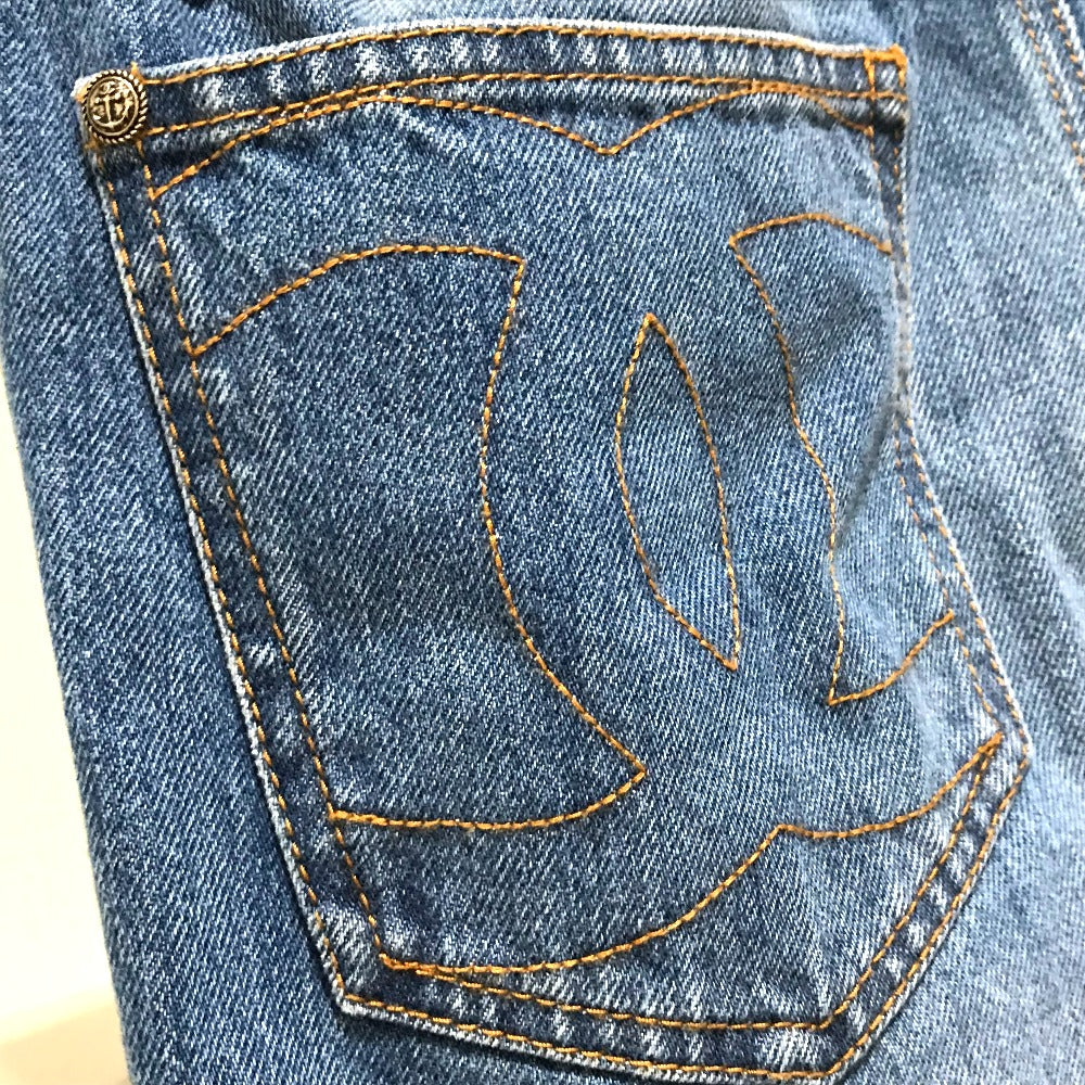 CHANEL BD249 CC Coco Mark 18A Roll Up Bottoms Jeans Denim Pants