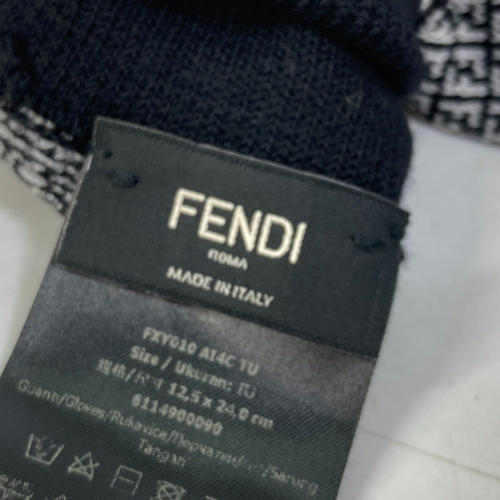 フェンディ FENDI ロゴ FXY010 手袋 グローブ ウール ブラック 美品