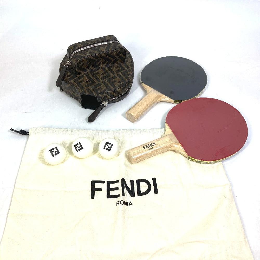 フェンディ FENDI ピンポン ラケットケース 7AS070AJJ4F1HR8 ズッカ ロゴ 卓球 ブラウンファブリック ラケット＆ボール3点 フルセット 雑貨 ラバー ブラウン 未使用