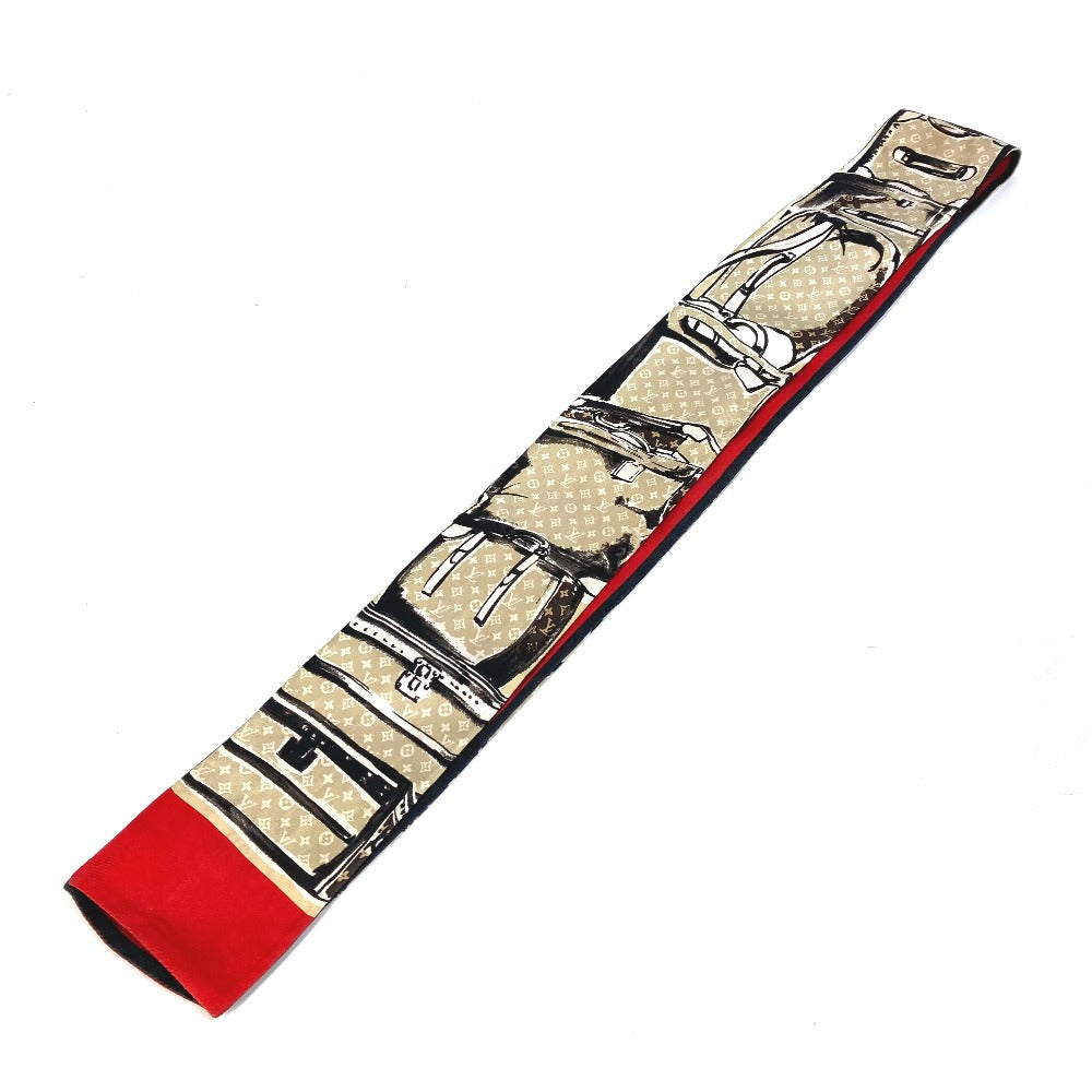 モノグラム【美品】ルイヴィトン バンドー トランク スカーフ 赤×ベージュ M73964