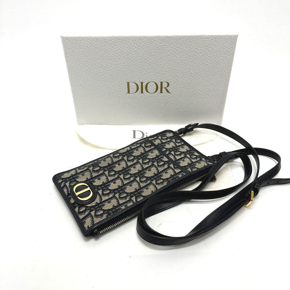 ディオール Dior 30 Montaigne ロングウォレット S2090UTZQ オブリーク ショルダーポーチ スマホウォレット ショルダーバッグ 長財布 レザー/キャンバス ネイビー