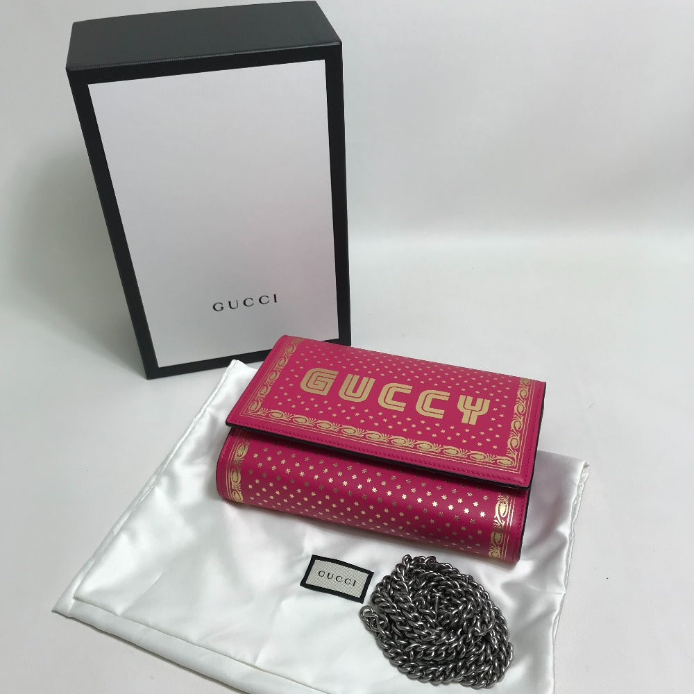 GUCCI 524967 GUCCY Logo Chain Wallet Bag 2WAY Long Wallet Ladies