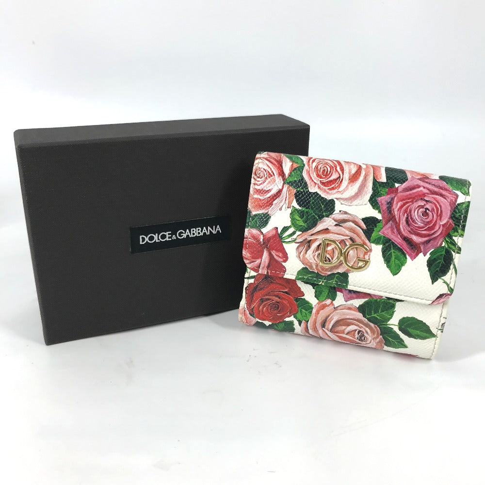 DOLCE&GABBANA 花柄 フラワー DGロゴ コンパクトウォレット 2つ折り財布 レザー レディース - brandshop-reference