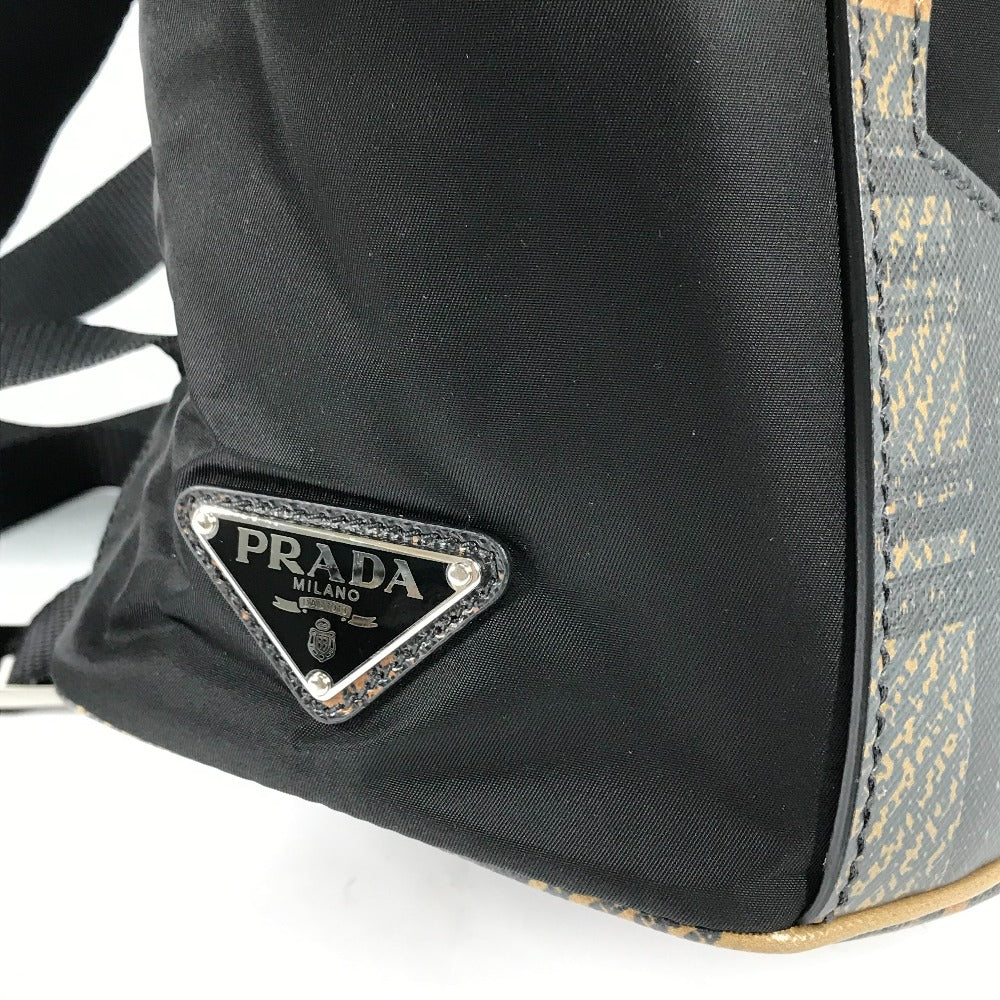 PRADA 1BZ038 トライアングルロゴ 三角ロゴ プレート チェック バックパック カバン 巾着 リュックサック ナイロン/レザー メンズ - brandshop-reference