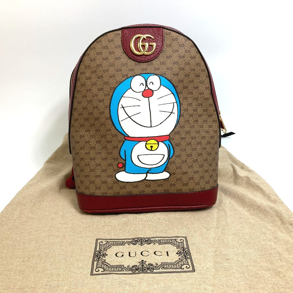 GUCCI 647816 GG Supreme Doraemon x GUCCI Small Backpack PVC/Leather Beige x  Red