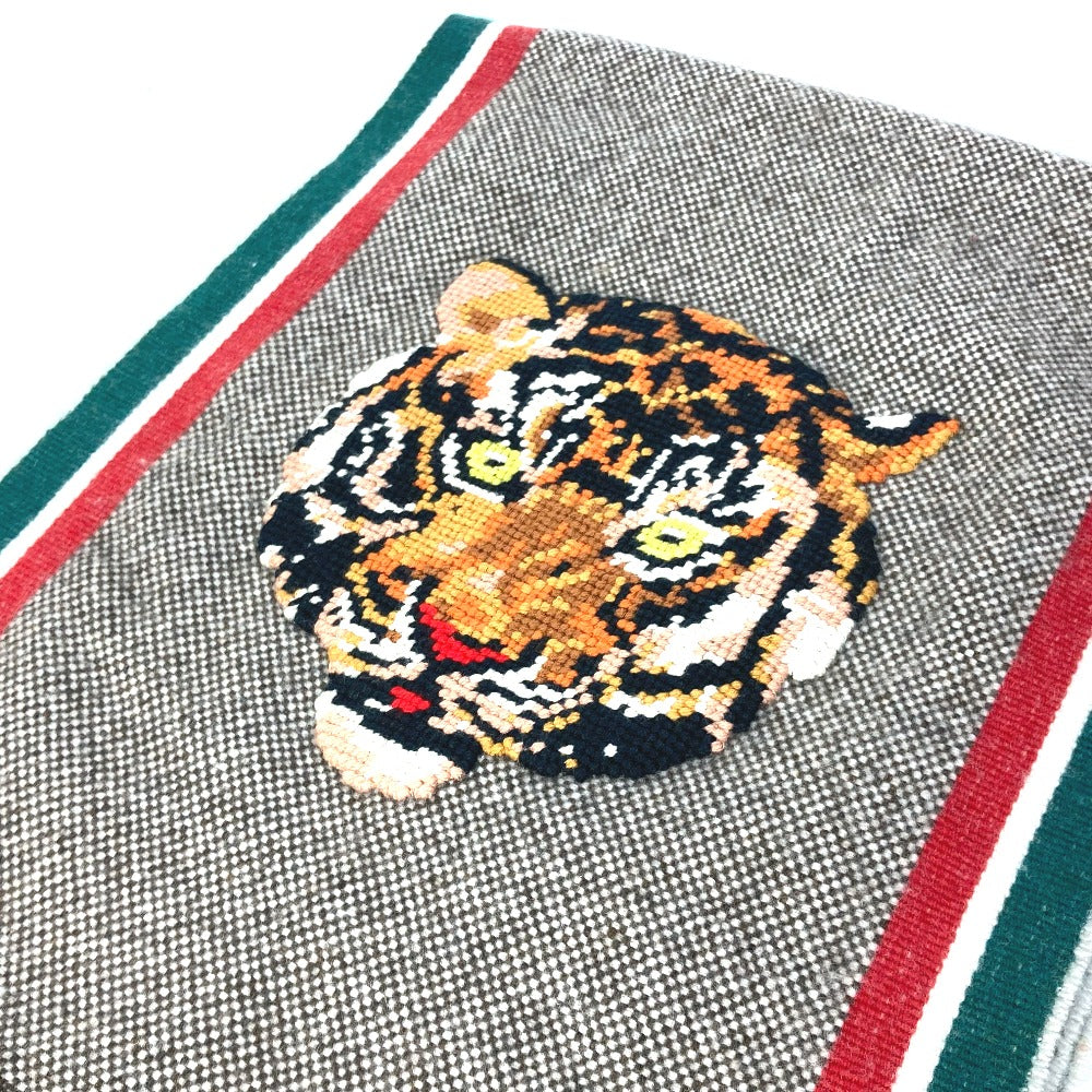 GUCCI フリンジ タイガー 刺繍 シェリーライン マフラー ウール メンズ - brandshop-reference