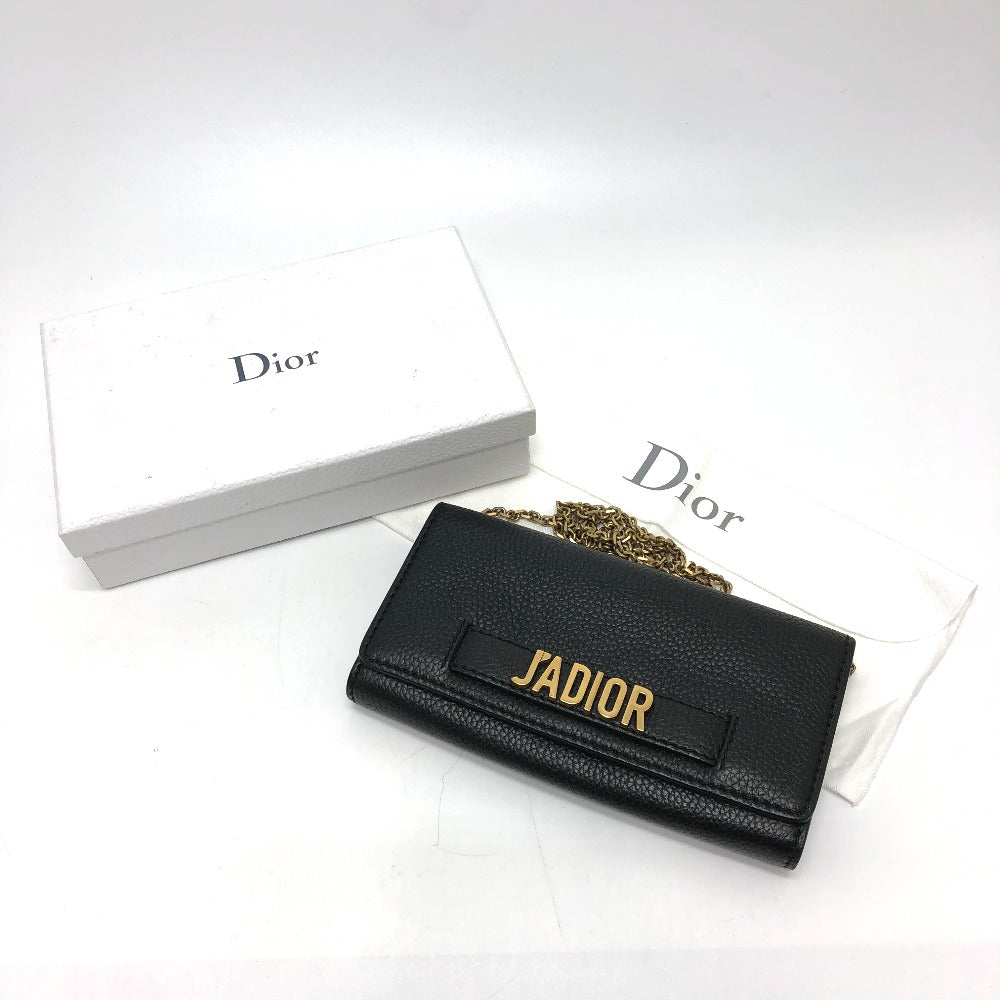 約120cmストラップディオール Dior JADIOR ロゴ/斜め掛け カバン チェーンウォレット ショルダーバッグ レザー ブラック