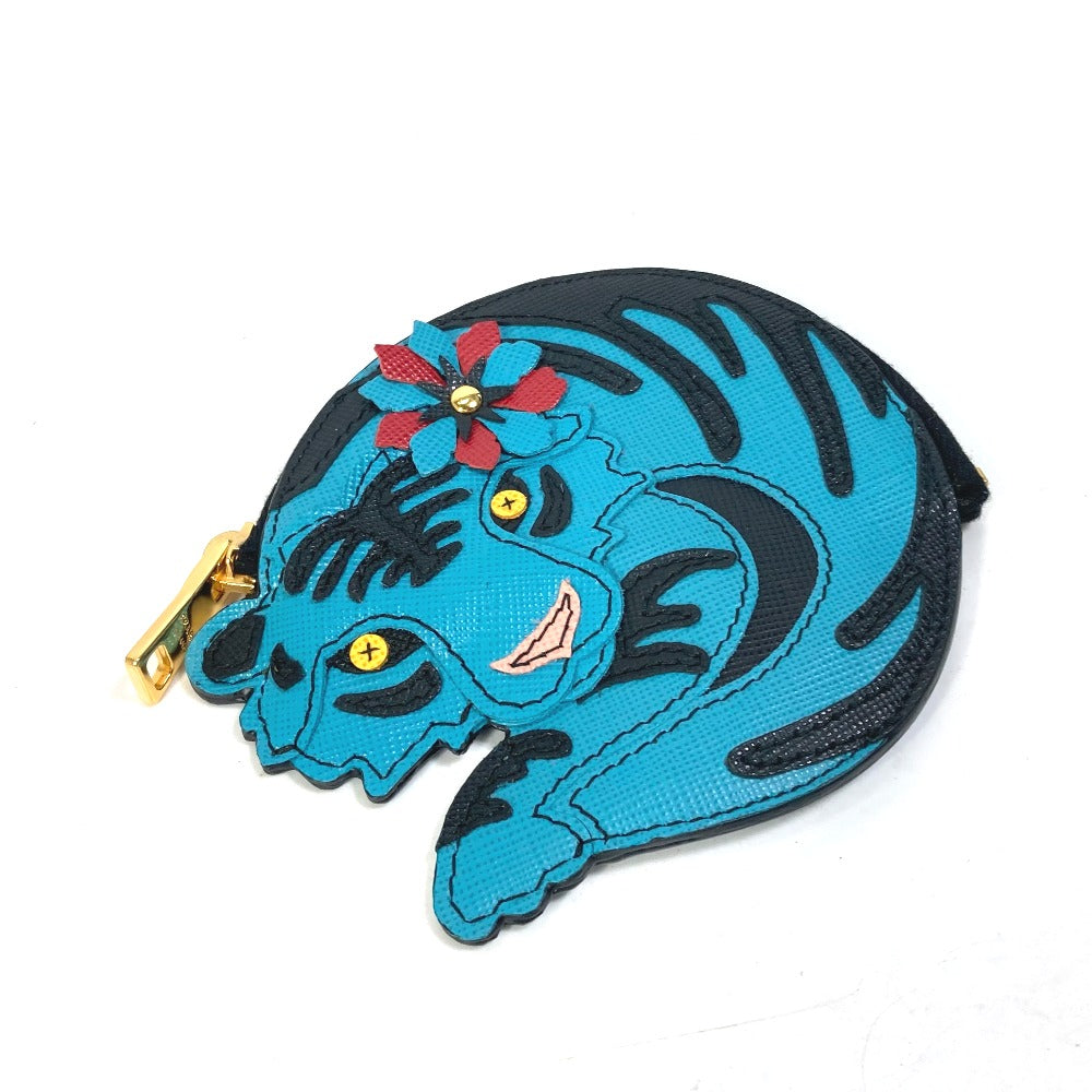 プラダ PRADA 1M1400 タイガー 虎 アニマル 小銭入れ 財布 コインケース サフィアーノレザ－ ブルー