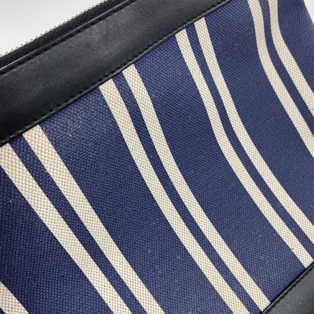 BALENCIAGA 420407 Striped Logo Navy Clip M Large Pouch Second Bag